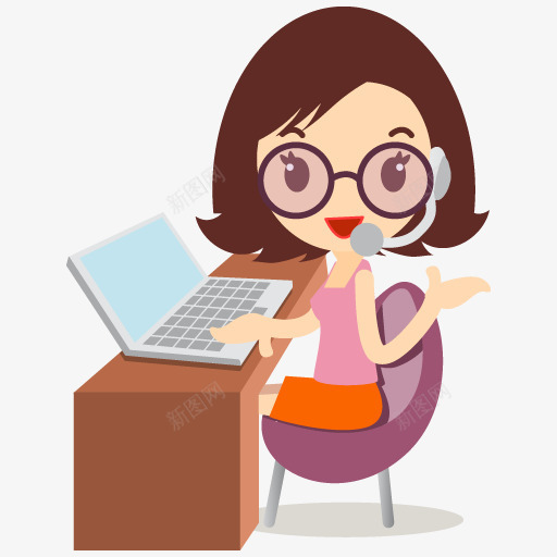 打电脑工作的女人卡通png免抠素材_新图网 https://ixintu.com 卡通 女人 工作 电脑