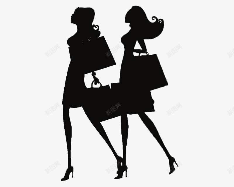 两个黑色卡通女人剪影png免抠素材_新图网 https://ixintu.com 剪影 女人 装饰 黑色