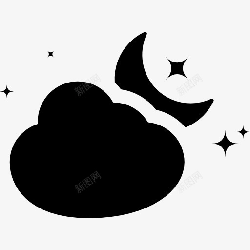 新月月亮星星和云图标png_新图网 https://ixintu.com 云 半个月亮 夜 星 自然