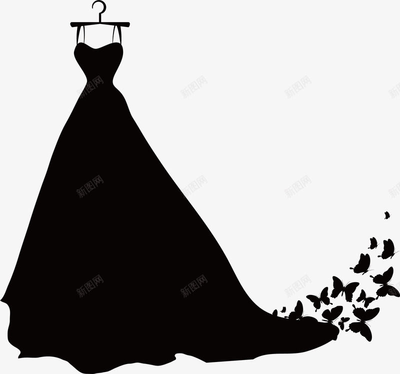 黑色婚纱手绘png免抠素材_新图网 https://ixintu.com 婚纱 晚礼服 美丽 黑色