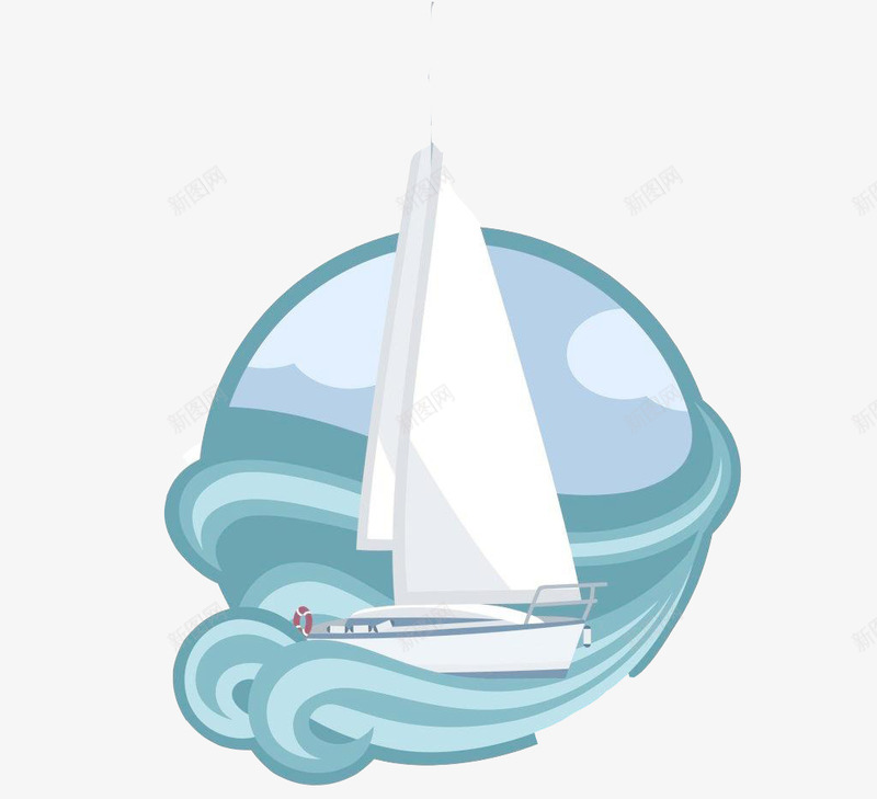蓝色大海png免抠素材_新图网 https://ixintu.com 帆船 波浪 海洋 艺术 装饰
