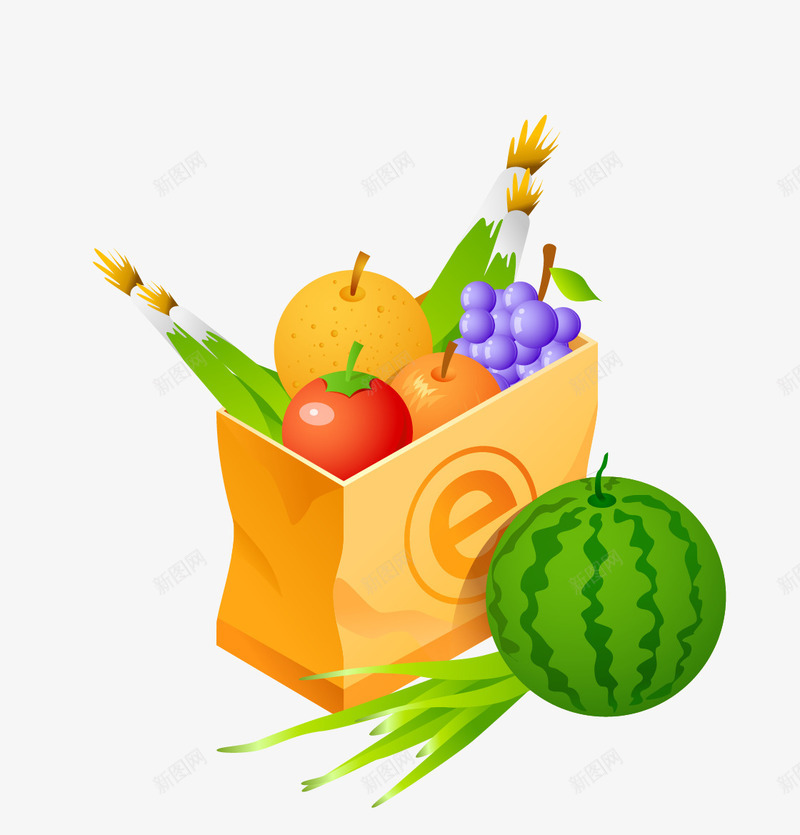 装满蔬果的纸袋png免抠素材_新图网 https://ixintu.com 水果 葱 蔬菜 西瓜