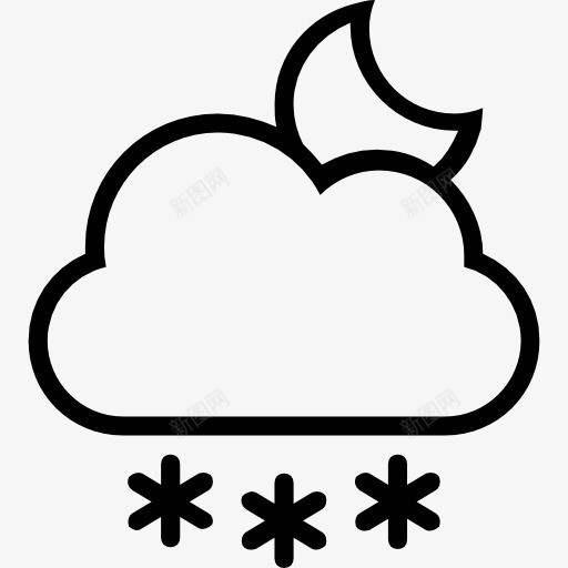 雪夜中风天气符号图标png_新图网 https://ixintu.com 云 天气 山楂天气中风 月亮 行程 轮廓 雪 雪花