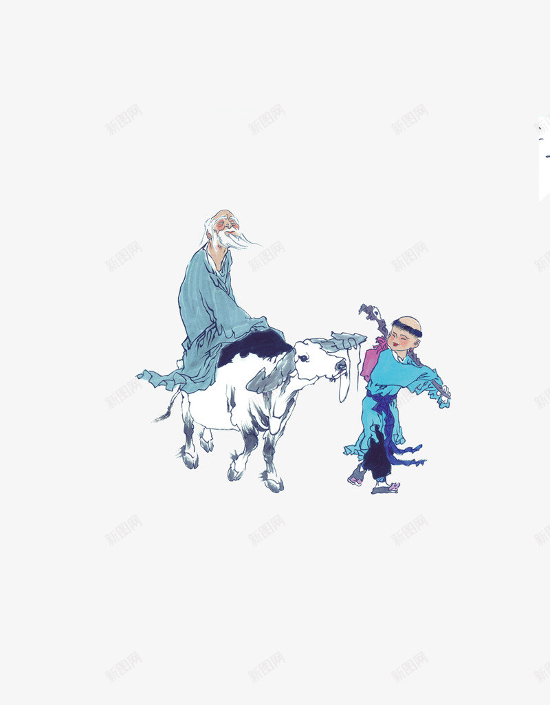 骑着牛的老人家psd免抠素材_新图网 https://ixintu.com 古典 国画牛 小孩 水墨 老人家 骑牛