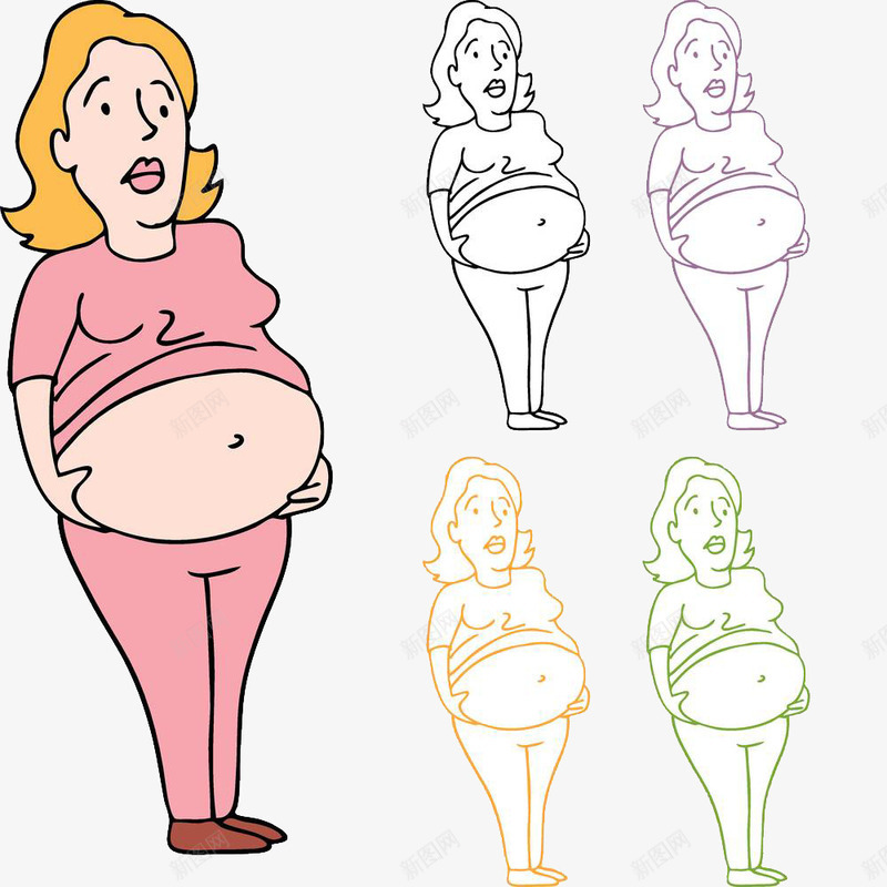 露出大肚腩的女人png免抠素材_新图网 https://ixintu.com 人物插图 卡通 大肚子 大肚腩 女人 露出肚子