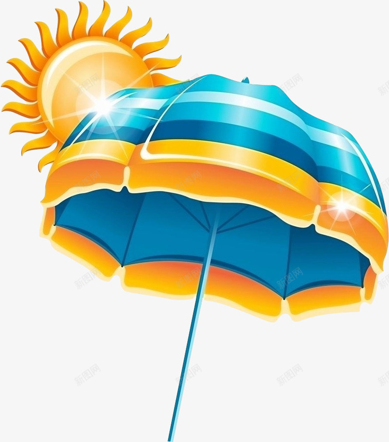 蓝色条纹遮阳伞和太阳png免抠素材_新图网 https://ixintu.com 太阳 条纹 蓝色 遮阳伞