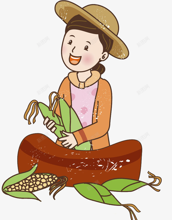 剥玉米皮的女人图png免抠素材_新图网 https://ixintu.com 农民 劳作的 女人 扒皮 插图 玉米 高兴地
