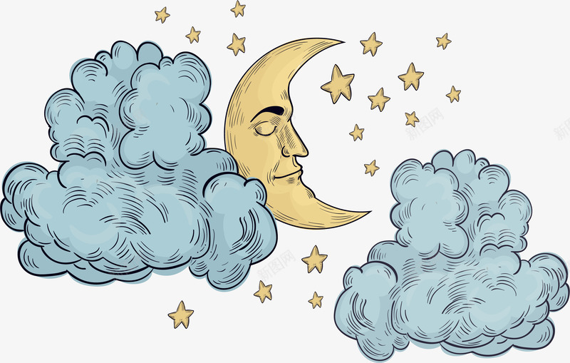 手绘睡觉的月亮png免抠素材_新图网 https://ixintu.com 夜晚 弯弯的月亮 月牙 睡觉的月亮