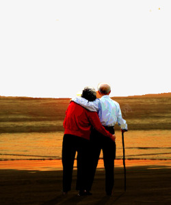 两位老人在看太阳高清图片