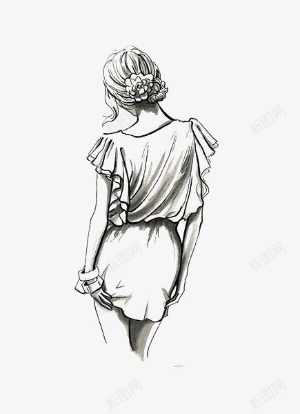 女人背影png免抠素材_新图网 https://ixintu.com 优雅 卡通 手绘 插画 涂鸦 背影 速写