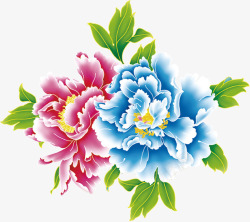 彩色手绘牡丹花朵素材