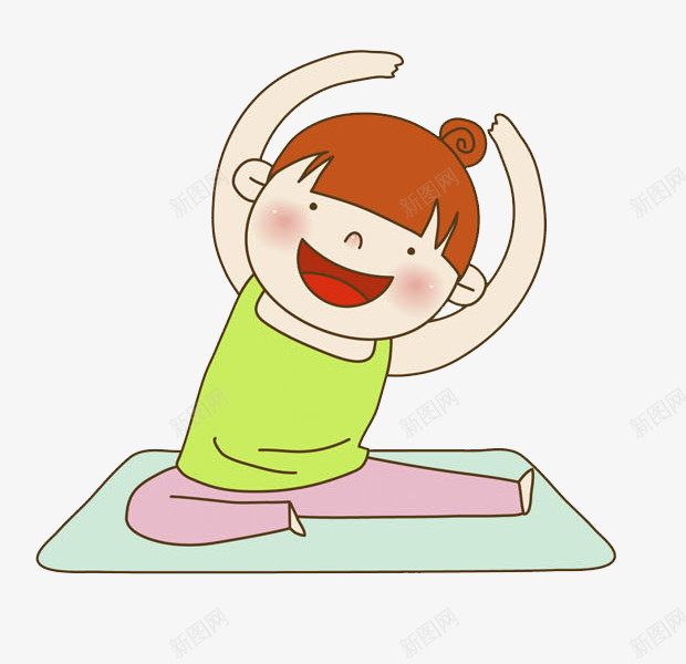 手绘做瑜伽的女人图png免抠素材_新图网 https://ixintu.com 修身 做瑜伽 健身 卡通 女人 瑜伽垫 高兴的
