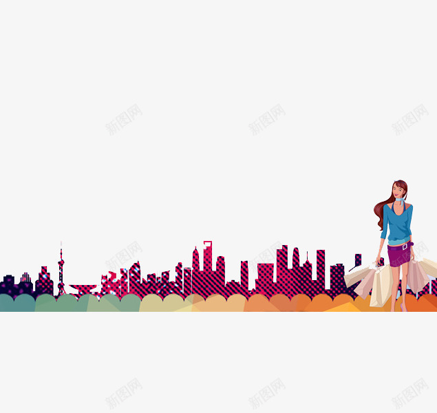 高楼大厦png免抠素材_新图网 https://ixintu.com 东方明珠 剪影 女人 紫色 购物