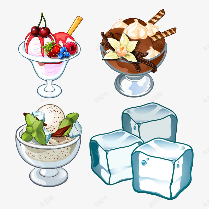 卡通冰淇淋与冰块矢量图eps免抠素材_新图网 https://ixintu.com 冰 冰块 冰淇淋 卡通冰淇淋 矢量冰淇淋 美食 食物 矢量图