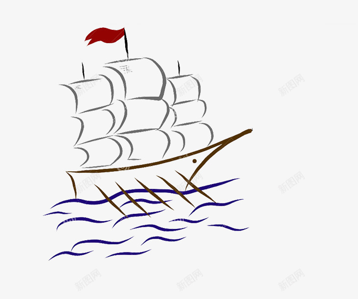 简单的手绘帆船png免抠素材_新图网 https://ixintu.com 手绘波浪 简单的船的图片 素材图片 装饰图片船