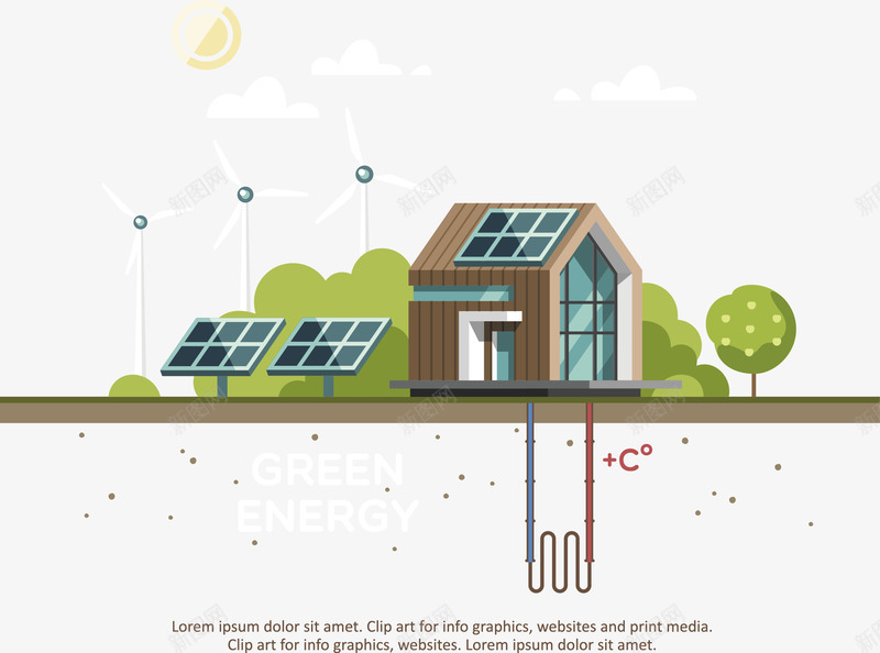 扁平化太阳能绿色装饰png免抠素材_新图网 https://ixintu.com 太阳能 房屋 扁平化 汽车 绿色装饰