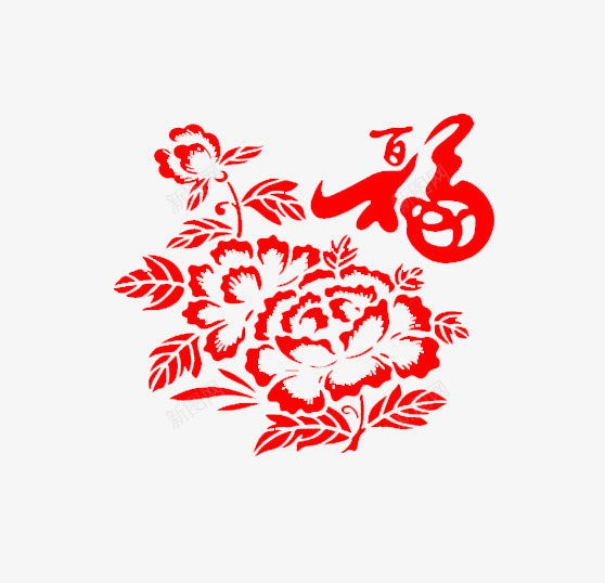 红色花卉剪纸png免抠素材_新图网 https://ixintu.com 剪纸 牡丹 福 红色 花卉