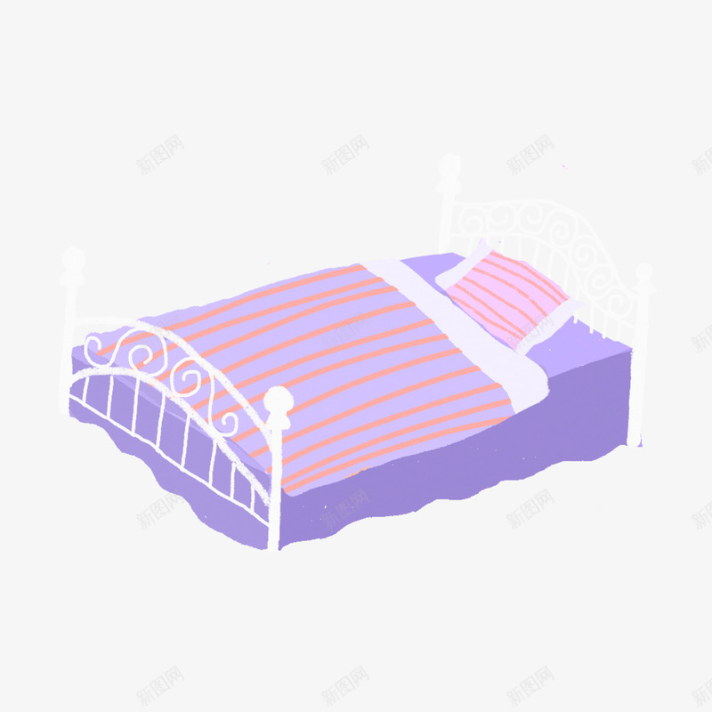卡通手绘美丽的床png免抠素材_新图网 https://ixintu.com 创意 动漫动画 卡通手绘 简约 紫色的床单 美丽的床