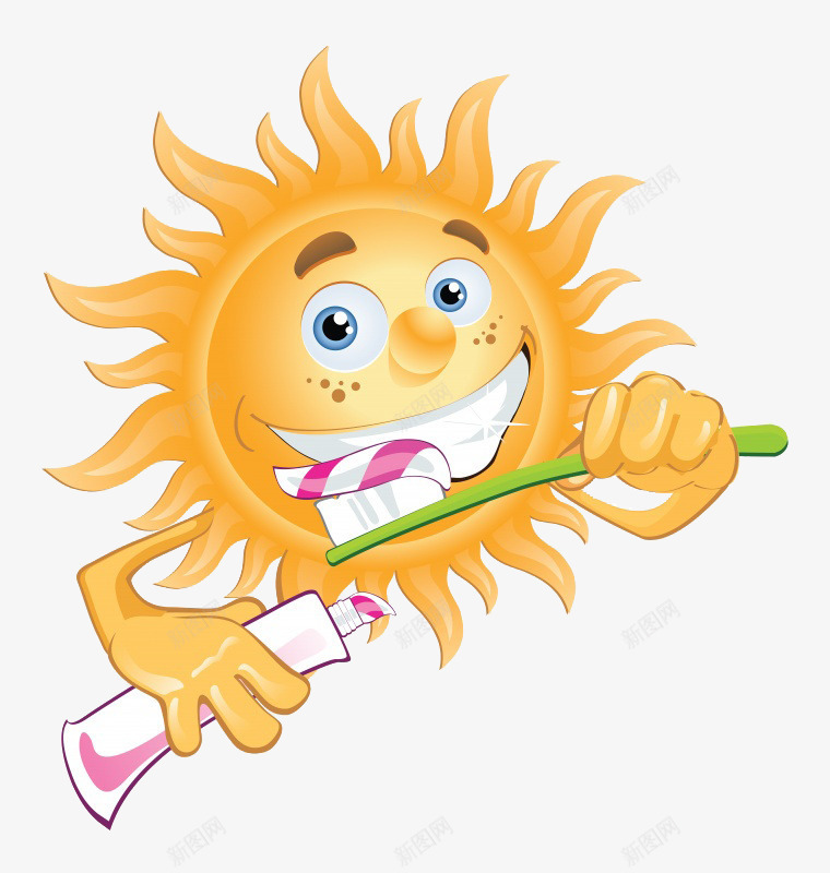 刷牙的小太阳png免抠素材_新图网 https://ixintu.com 免抠 刷牙 卡通 小太阳