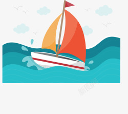 海边旅游美丽帆船矢量图素材