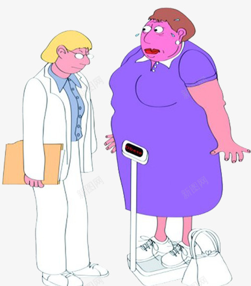 站在称上称体重的女人和医生png免抠素材_新图网 https://ixintu.com 医生 女人 称体重 站在称上 糖尿病