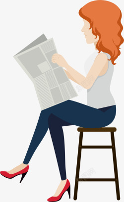 读书女人世界新闻自由日坐着看报高清图片