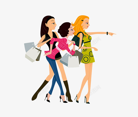 时尚购物女人png免抠素材_新图网 https://ixintu.com 卡通人物 卡通女人 卡通购物的女人 红色 绿色 购物 黄色 黑色