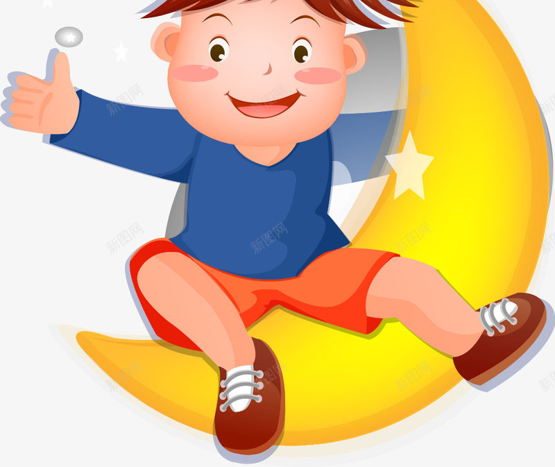 坐在月亮上的男孩png免抠素材_新图网 https://ixintu.com 卡通 月亮 男孩