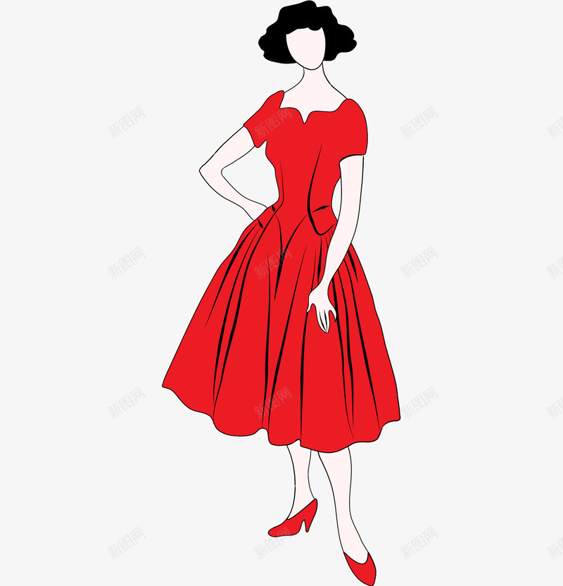 手绘女人轮廓png免抠素材_新图网 https://ixintu.com 人物 女人轮廓 矢量人物 矢量穿裙子的人 穿裙子的人 红色