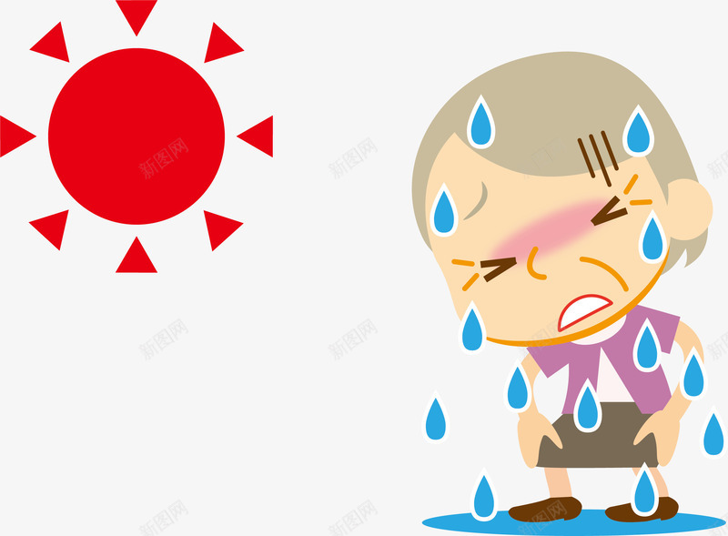 老人png免抠素材_新图网 https://ixintu.com 卡通手绘 太阳 太阳下汗如雨下 彩绘 流汗 热 老人 装饰图案