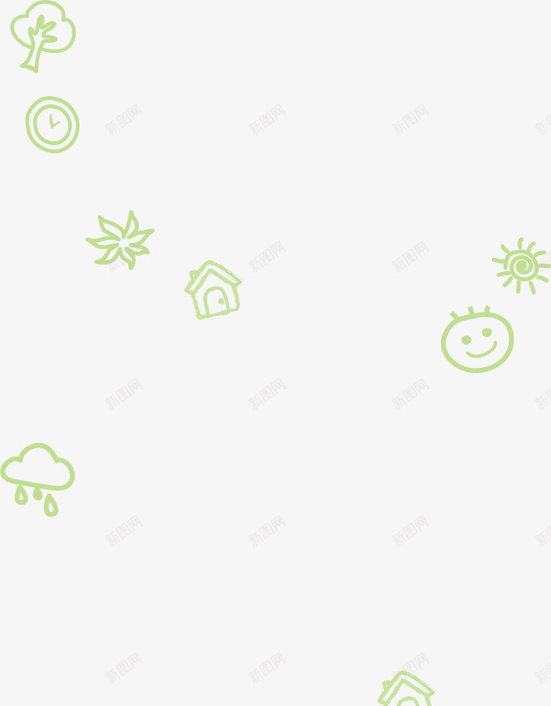 绿色漂浮图案png免抠素材_新图网 https://ixintu.com 儿童 太阳 树木 漂浮图案 绿色图案 雨云