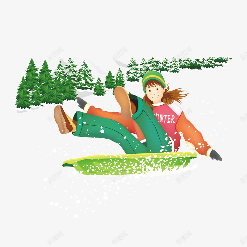 户外滑雪海报png免抠素材_新图网 https://ixintu.com 卡通人物 女人 户外运动 旅游项目 海报宣传 滑雪