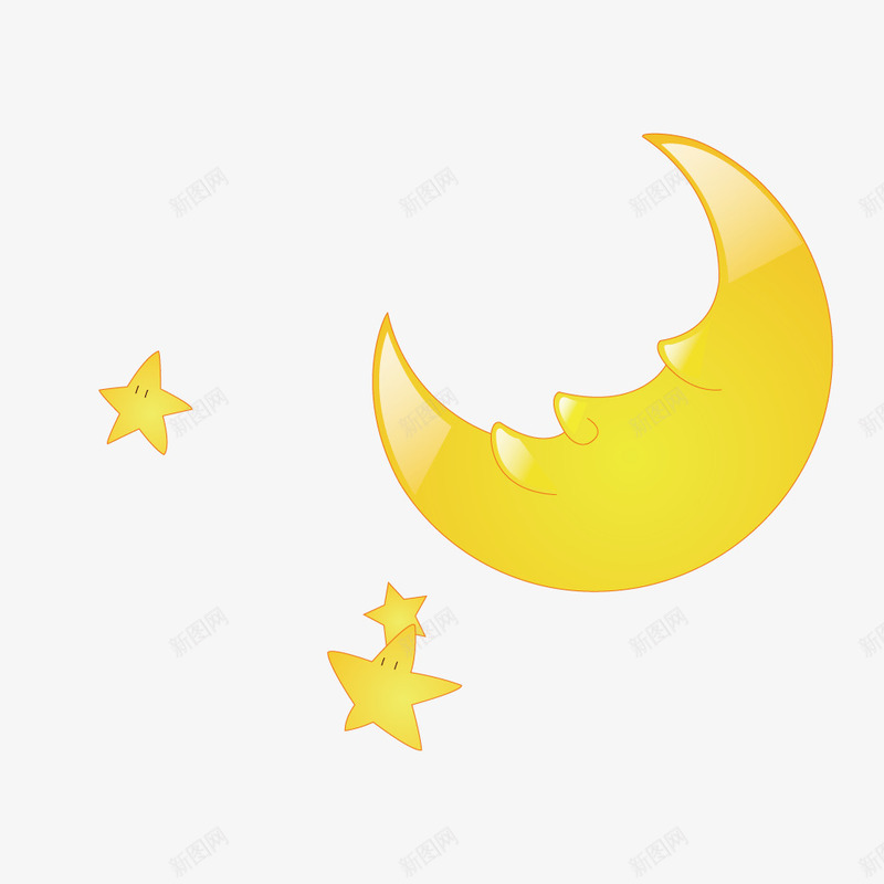 黄色笑脸月亮和星星png免抠素材_新图网 https://ixintu.com 星星 笑脸月亮 黄色
