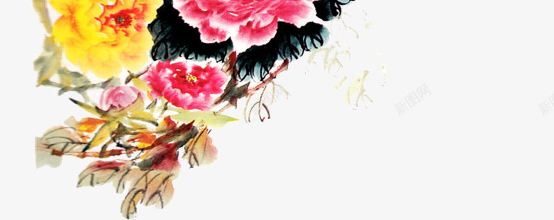 牡丹png免抠素材_新图网 https://ixintu.com 中国画 中国风 牡丹 粉色 红色 花朵 黑色