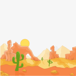 黄色仙人掌彩绘沙漠戈壁和仙人掌风景矢量图高清图片