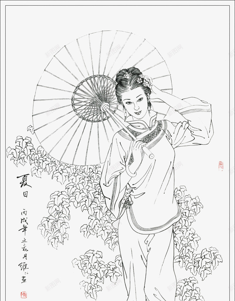 工笔白描仕女人物png免抠素材_新图网 https://ixintu.com 人物 仕女图 古代仕女图 古典 国画 工笔 白描 配图