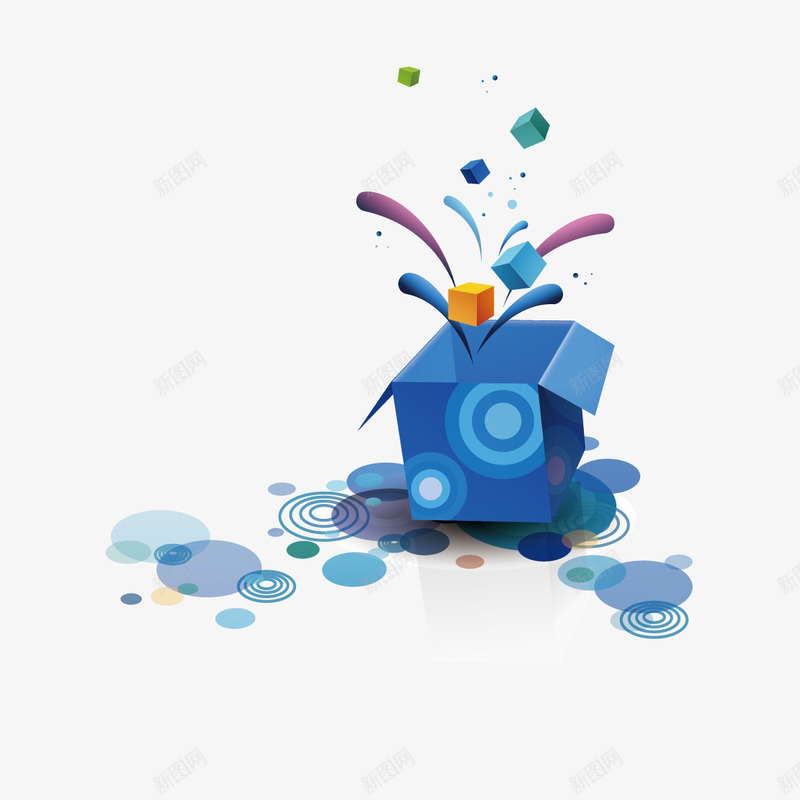 创意节日元素png免抠素材_新图网 https://ixintu.com 小方块 盒子 篮子花纹 蓝色盒子