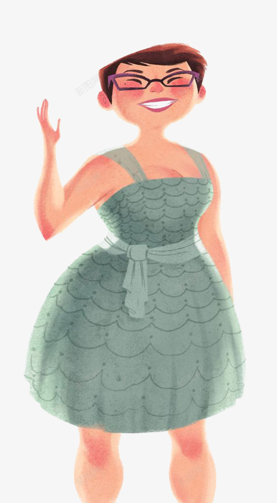 手绘胖女人png免抠素材_新图网 https://ixintu.com 卡通 女人 手绘 插画 短发 礼服