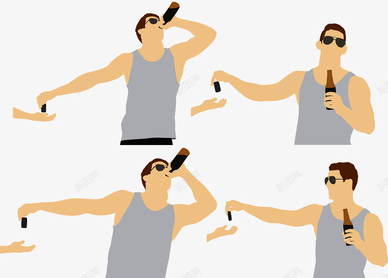 喝酒的男人png免抠素材_新图网 https://ixintu.com 喝酒的人 太阳眼镜 插画 背心