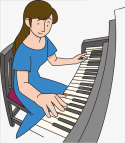 卡通女人弹钢琴素材