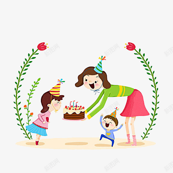 给孩子庆祝生日的母亲png免抠素材_新图网 https://ixintu.com 亲情 卡通手绘 姐弟 庆祝 母亲 照顾 照顾孩子 陪伴 陪伴关怀