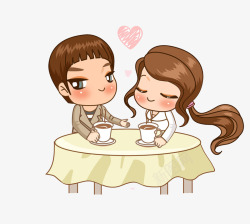 坐在一起喝茶的情侣素材