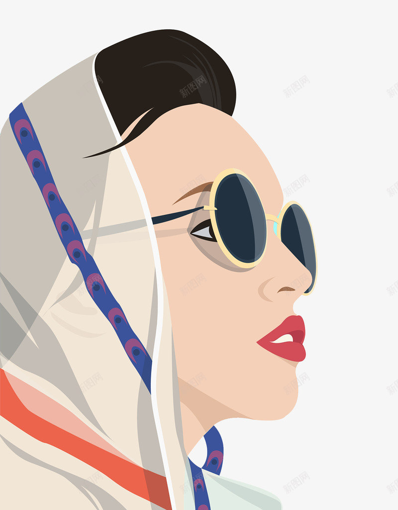 创意人物图案png免抠素材_新图网 https://ixintu.com 人物 戴墨镜的女人 扎丝巾的女人