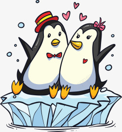 冰块上的企鹅情侣矢量图素材