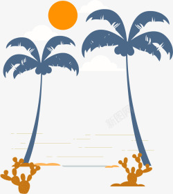 插画椰子树手绘小清新沙滩风景插画图案矢量图高清图片
