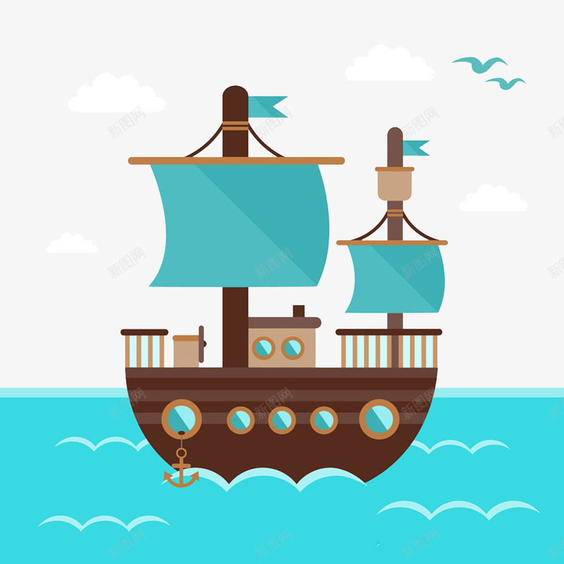 一艘航行在海上的船png免抠素材_新图网 https://ixintu.com 大海 帆船 木头 木质 波浪 浪花 海面 船帆 蓝色