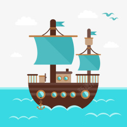 木质帆船一艘航行在海上的船高清图片