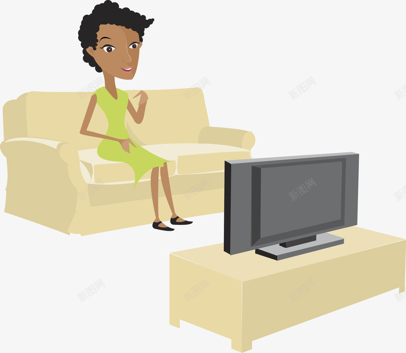 看电视的女人png免抠素材_新图网 https://ixintu.com 卡通人物 卡通青年 国外人物 坐着看电视 扁平化人物 青年