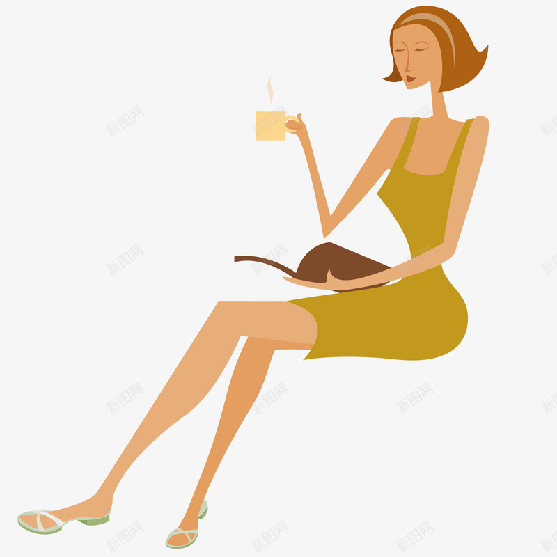 喝茶的女人png免抠素材_新图网 https://ixintu.com 卡通 喝茶 女人