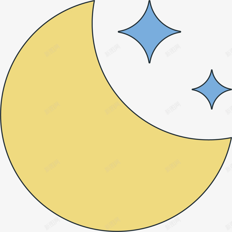 简约天气标图标png_新图网 https://ixintu.com 卡通有趣 扁平化 手绘图标 星星 矢量图案 黄色月亮